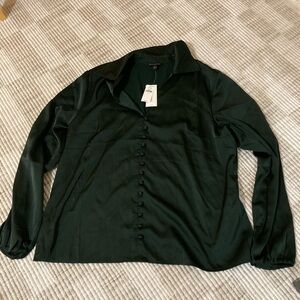 Banana Republic Factory Satin Deep Green Collared Shirt